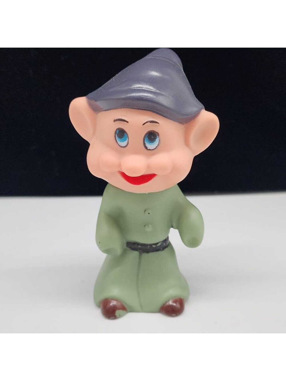 Vintage Dopey Rubber Squeaky Figure Toy Snow White 3.5" Purple Hat